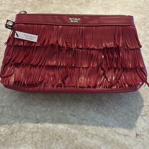 VICTORIAS SECRET Red Fringe Clutch Bag NWT
